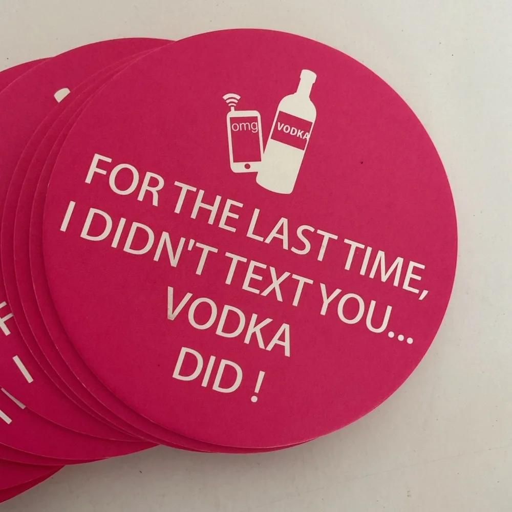 Pink Paper Coasters - Fun Vodka Design NWT